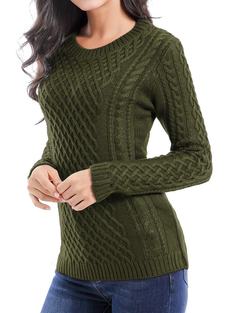 v28 Women Crew Neck Korea Knit Stretchable Elasticity Long Sleeve Sweater Jumper (M, ArmyGreen) - Image 1